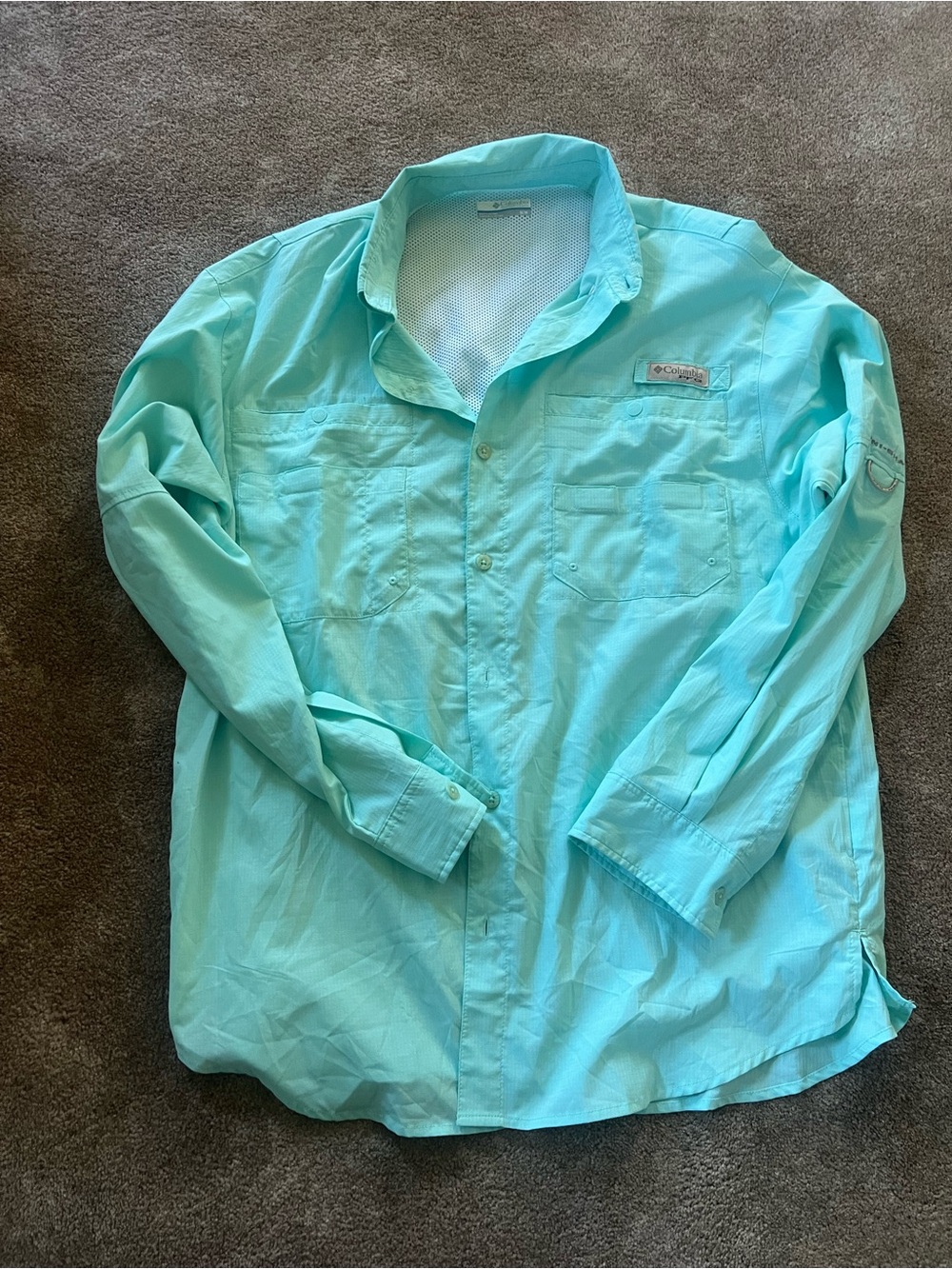 Columbia PFG Lightweight Button-Front Shirt - Aqua Blue